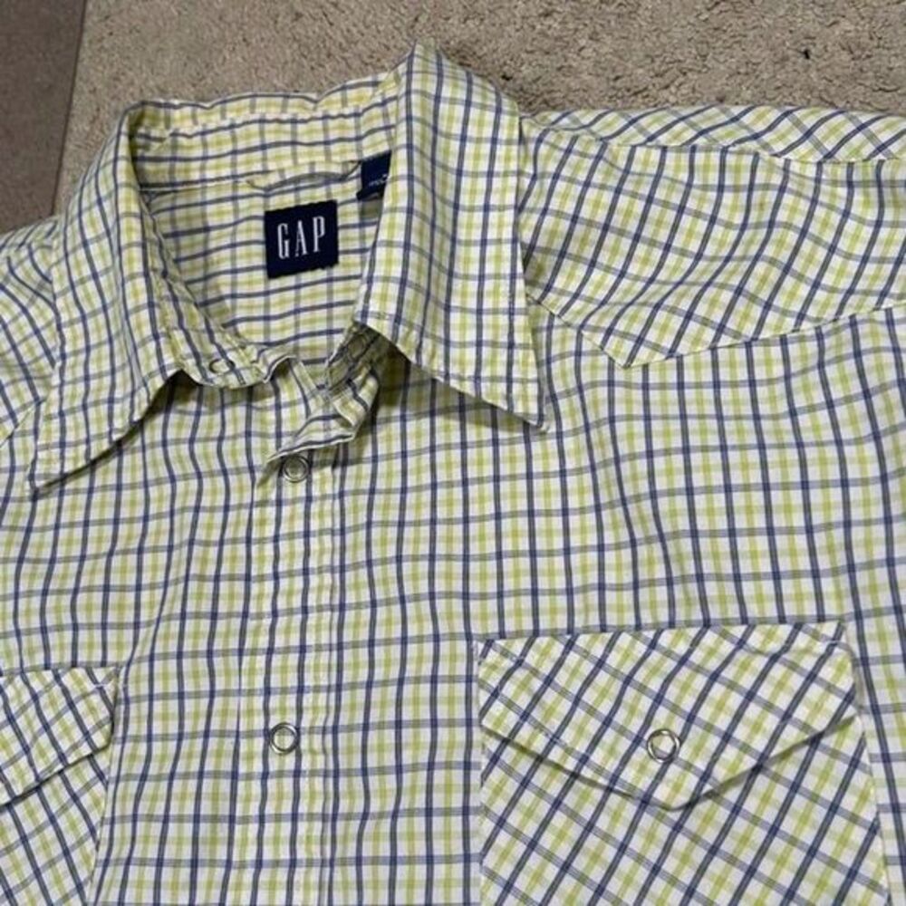 Vintage Gap Plaid Snap Button Down Shirt Mens XL Yellow